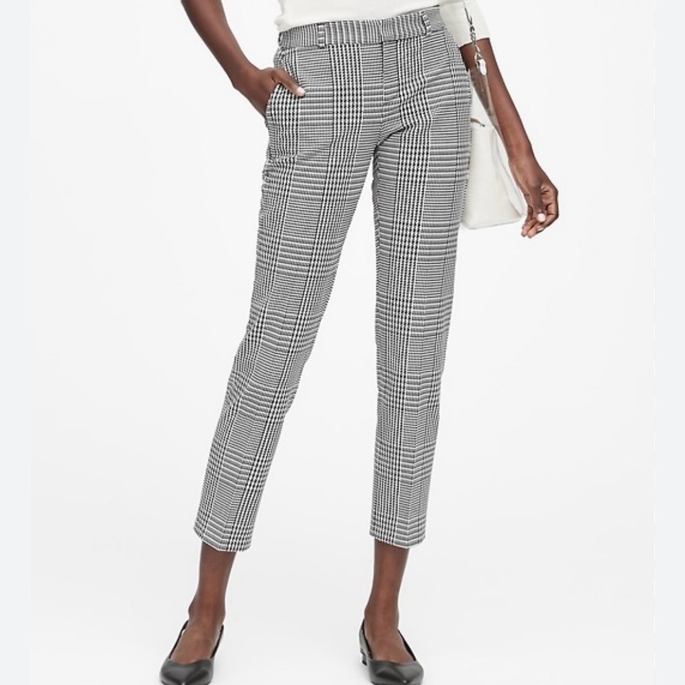 Banana Republic Avery Straight Fit Ankle Pant in Black & White Houndstooth SZ 10